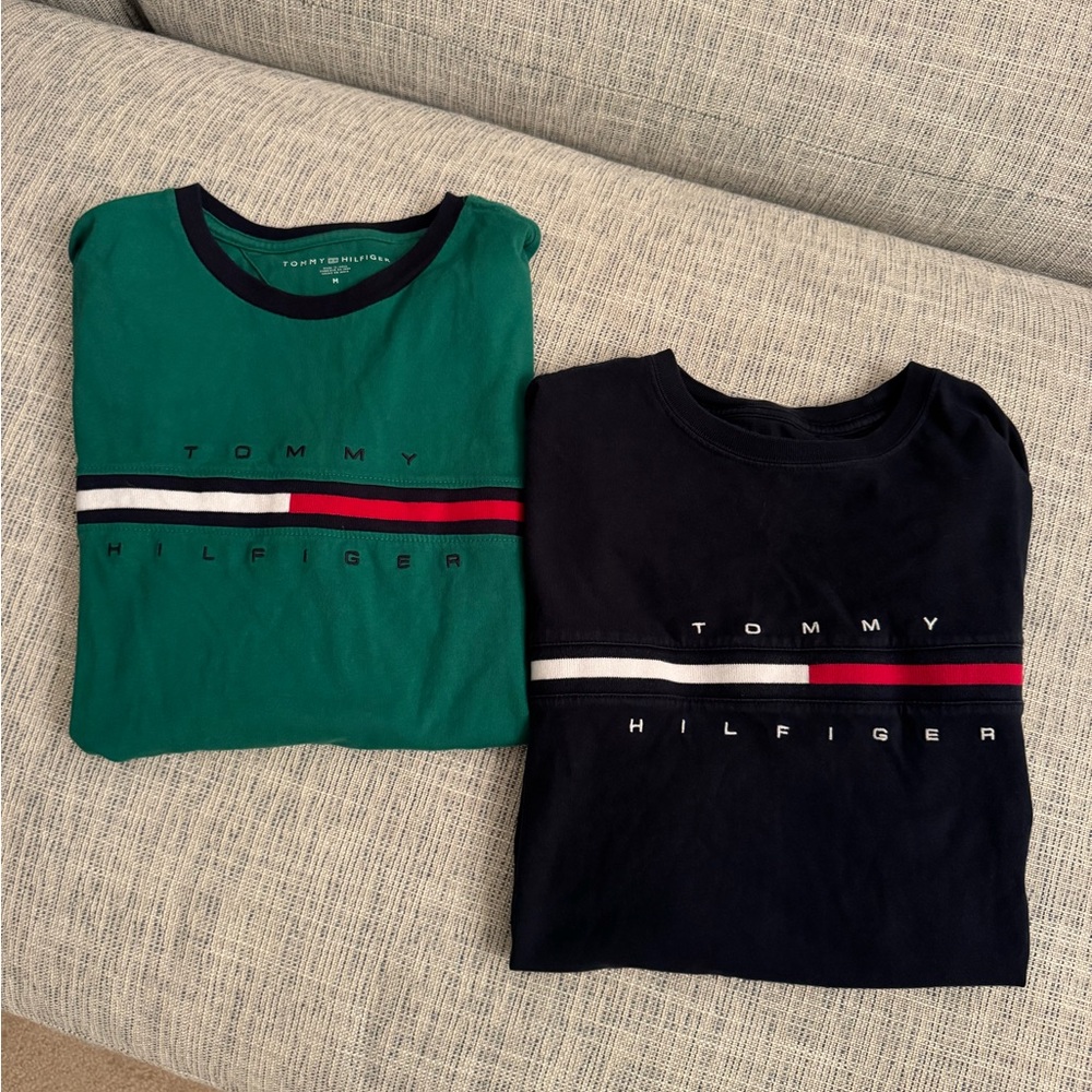 Tommy Hilfiger Logo Stripe T-Shirt Bundle Men’s Size M (2 Shirts)